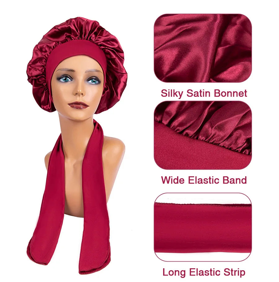 Large Silk Bonnet With Head Tie & Edge Wrap