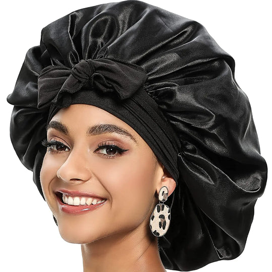 Large Silk Bonnet With Head Tie & Edge Wrap