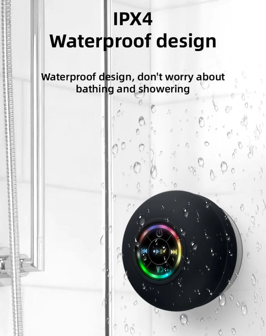 Waterproof Bluetooth Shower Speaker with Suction Cup and LED Lights